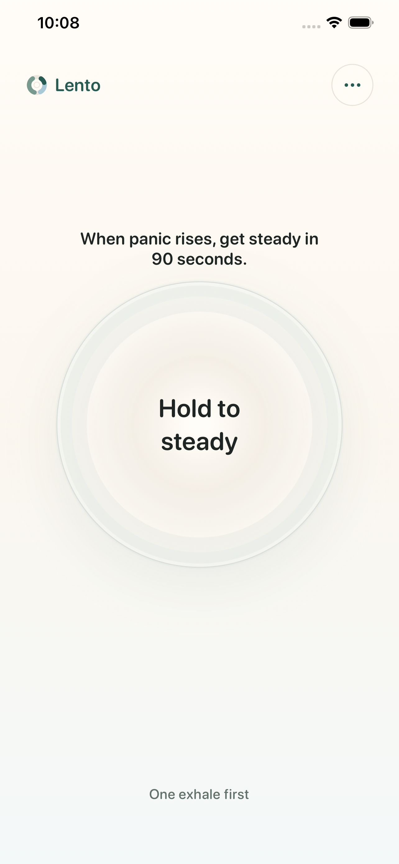 Lento start screen with a single Hold to steady control